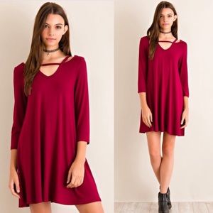 Burgundy slit shoulder dress NWT!